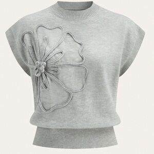Commense Heather Gray Sweater with Floral Design